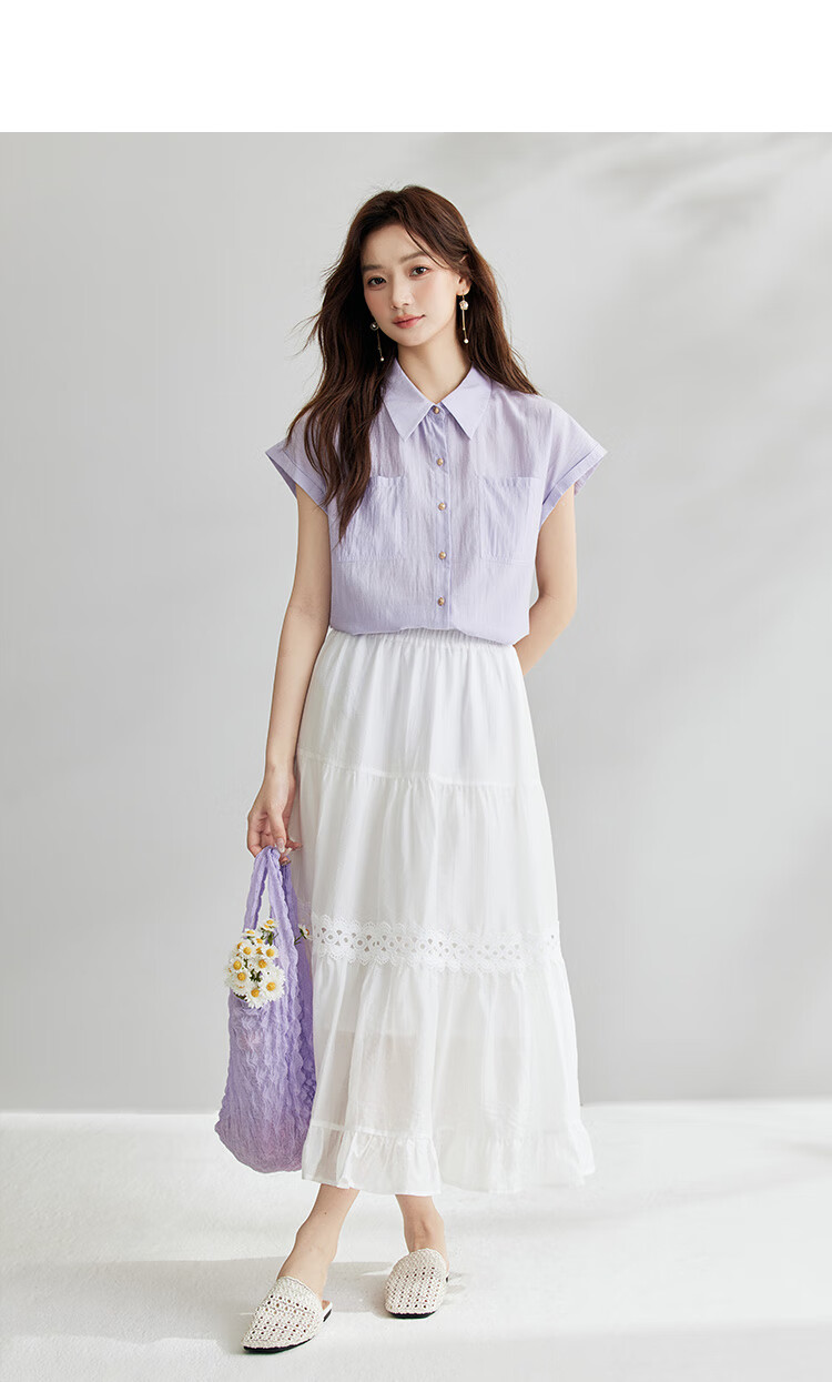 Inman Commuter Elegant Cap Sleeve Short Sleeve Shirt Women Summer Fashion High-End Roland Purple L 23