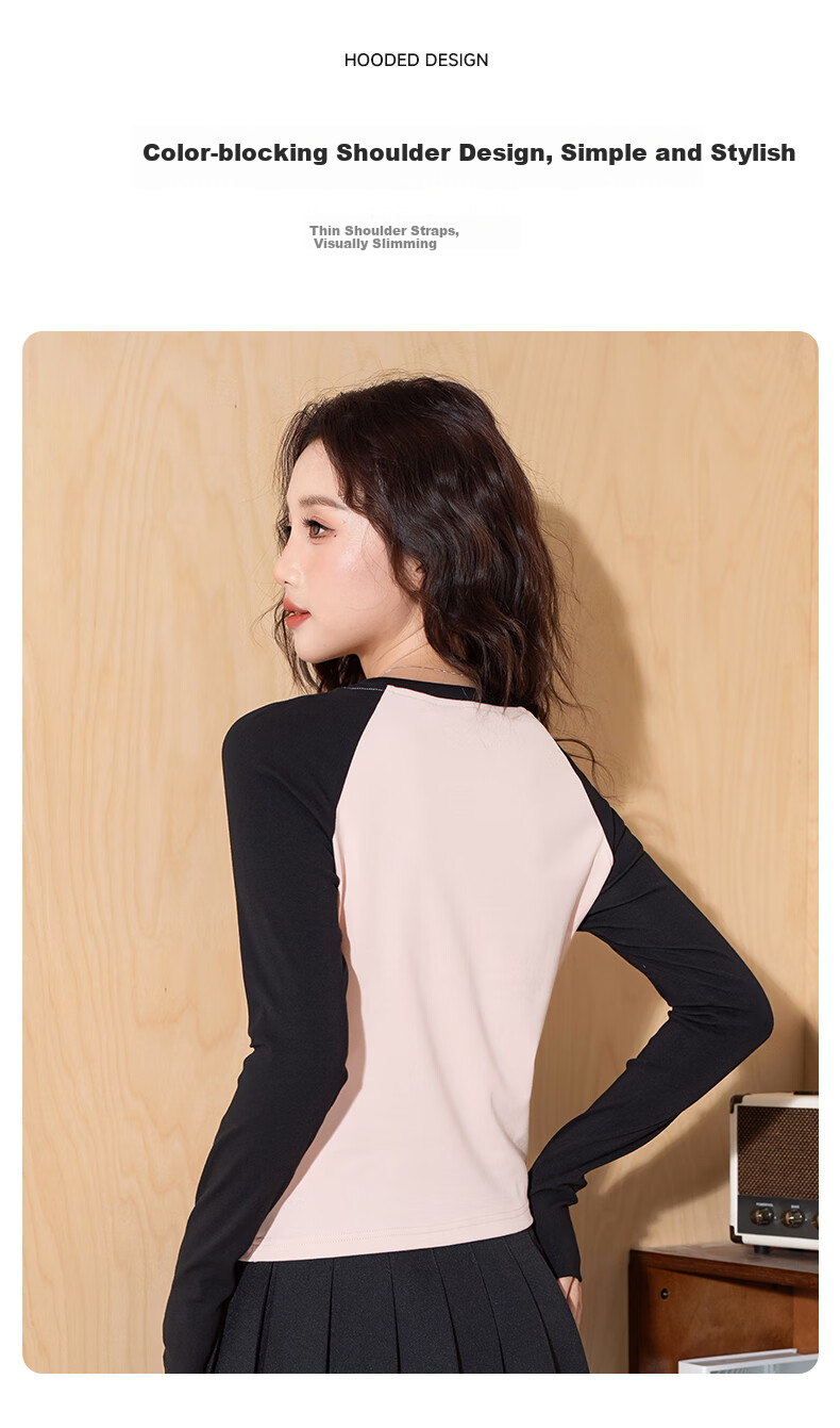 Baleno Slim-Fit Color-Block Long-Sleeve T-Shirt for Women, New Spring And Autumn 2025 Fashion Trendy Skin-Friendly Comfortable Breathable Versatile Top 9