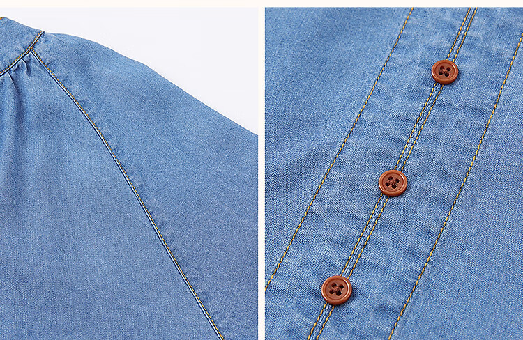 Dme [100 Lyocell] Autumn Lightweight Breathable Tie-Up Decorative Button Shirt, Loose Denim Blouse, Women's Top 8