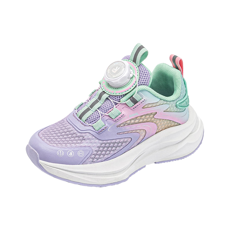 Annil Children's Sports Shoes with Twist Lock, New Autumn Style for Older Girls, Non-Slip Shock-Absorbing Running Shoes, Model 5226, Purple, Size 35