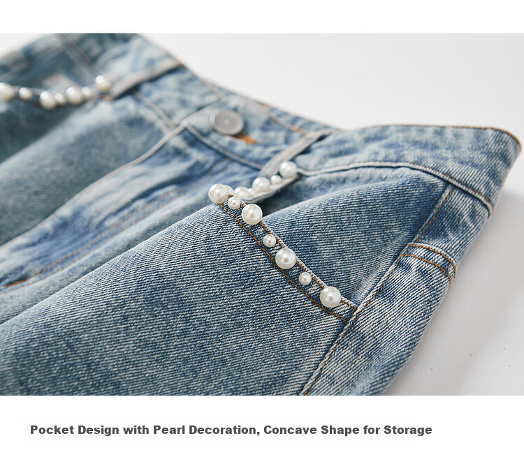 Dme [Yuanqi Yujie] Spring And Autumn Treasure Cloud-Feel Pure Cotton Pearl Decorative Design Split Denim Midi Skirt for Wome 7