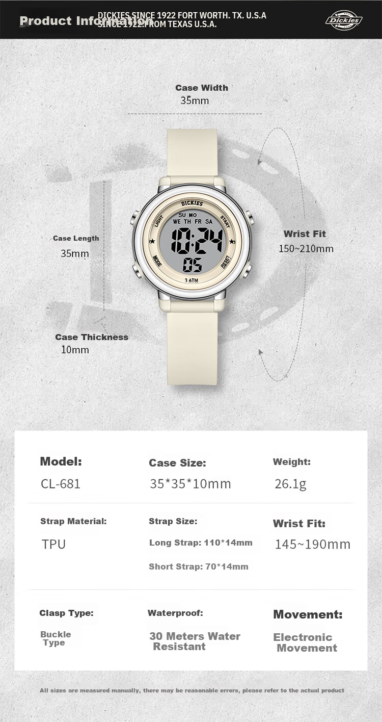Dickies Electronic Watch, Student Watch, Exam Watch, Sports Watch for Men And Women, Large Digital Display, Luminous, Timer Function, Gift for Children, CL-678, Brow 2
