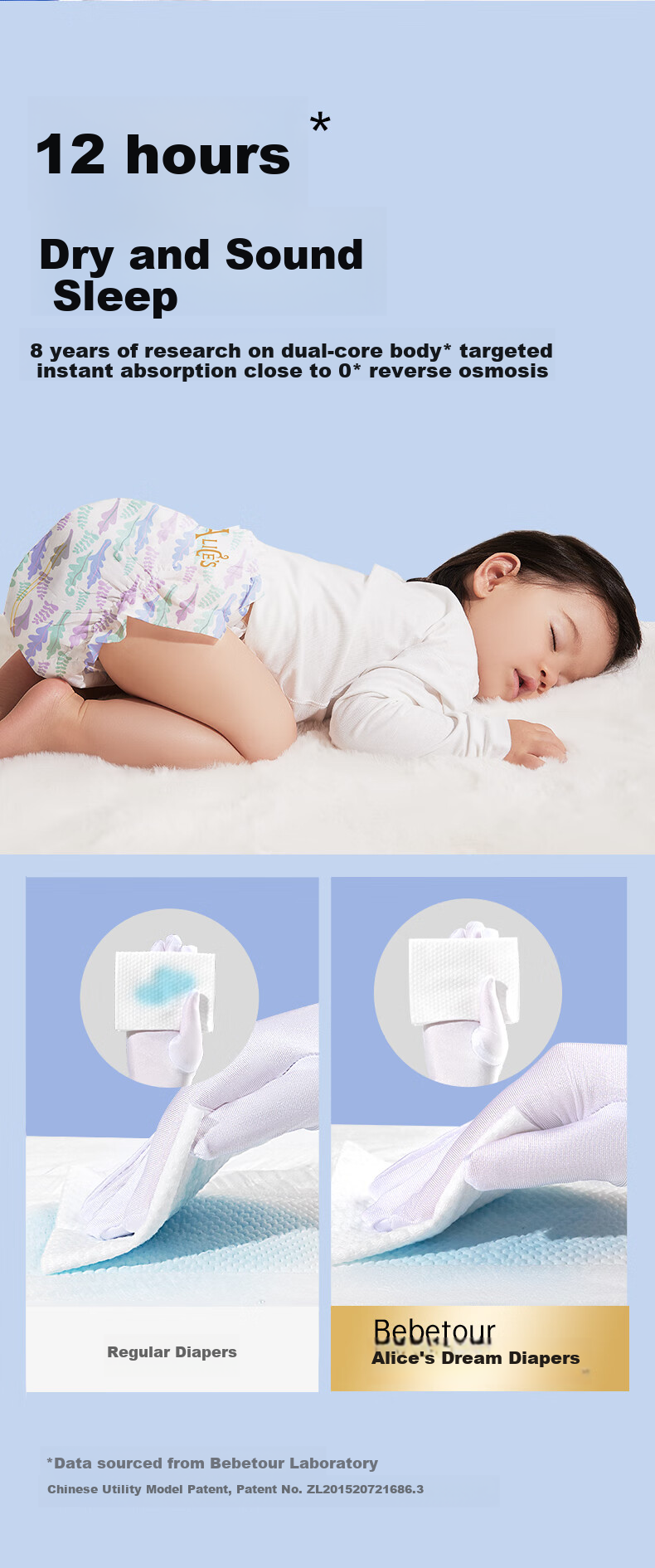 Bebetour Alice Dream Series Baby Diapers S Size (4-8kg), Portable Pack, 5 Pieces, Luxury Softness Upgraded 13