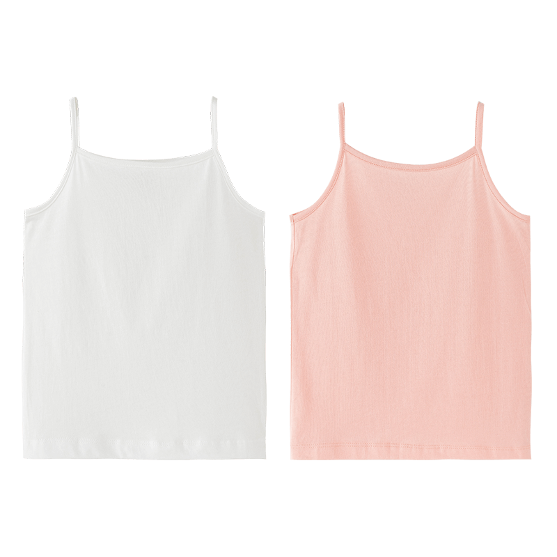 Dingguagua Children's Cotton Tank Top for Girls, Lightweight Breathable Undershirt for Spring And Summer, White + Pink, Size 160