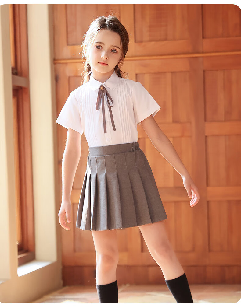 Yinuofang Girls' Short-Sleeve Shirt, Children's Summer White Blouse, Graduation Performance Costume, Girls' Half-Sleeve Chorus Uniform T-Shirt 10