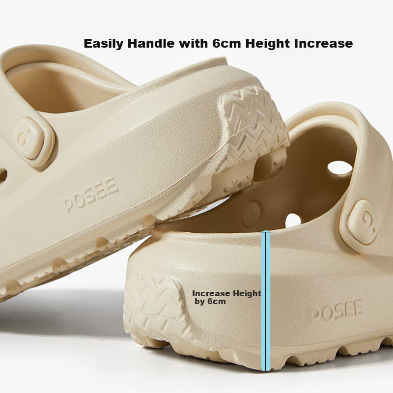 Poxi Cheese Crocs-Style Perforated Shoes for Women, Thick-Soled Sandals, Beach Closed-Toe Slippers, Outdoor Wear for Couples, Ivory White, Size 35-36