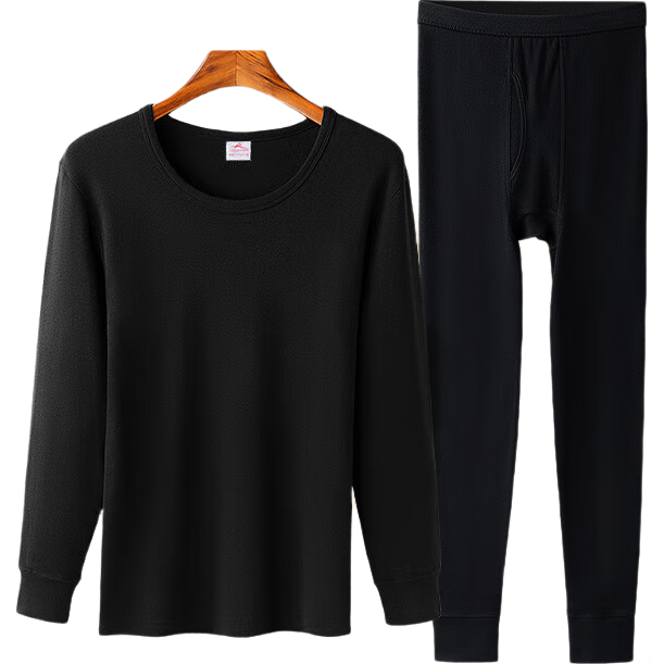 LangSha Autumn Underwear Set for Men, Pure Cotton Antibacterial Thin Style Round Neck Thermal Underwear Set for Young Men in Winter