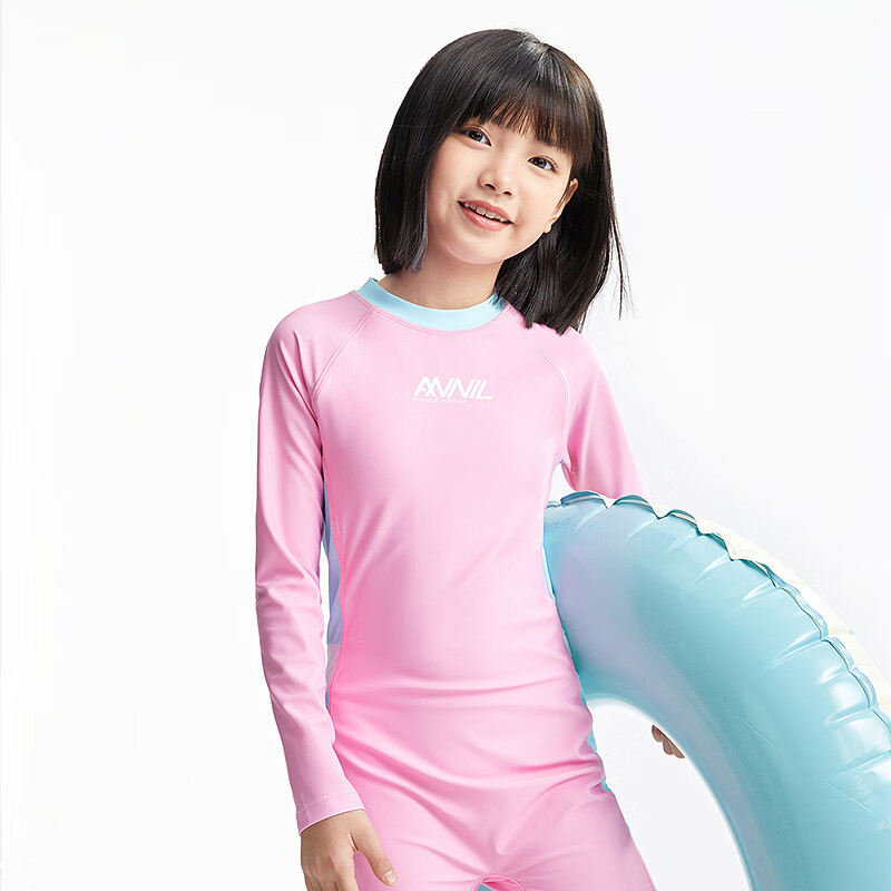 Annil Children's Clothing, Boys And Girls One-Piece Swimsuit, Long-Sleeve Shorts Set, 2025 Summer New Style, Elastic Waist, Form-Fitting