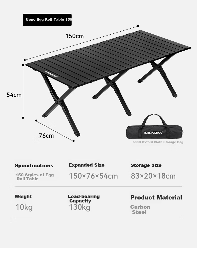 Black Dog Egg Roll Picnic Folding Table Outdoor Camping Portable Table Night Black Model 150 (6-8 People) 9