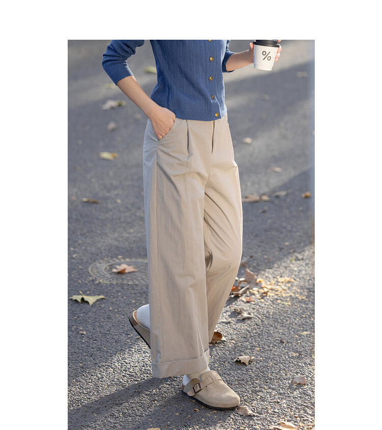 Dme [Commuter Lazy Pants] Spring Simple Style Cloud Cotton Roll-Edge Long Pants Comfortable Straight-Leg Slimming Women's Casual Pants 4