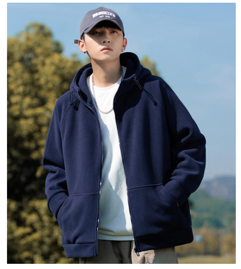 EASTERN CAMEL Fleece Jacket for Men, Spring And Autumn Warm Thickened Cardigan Sweatshirt, Fleece Coat Cotton Padded Jacket Men's Outerwear 16