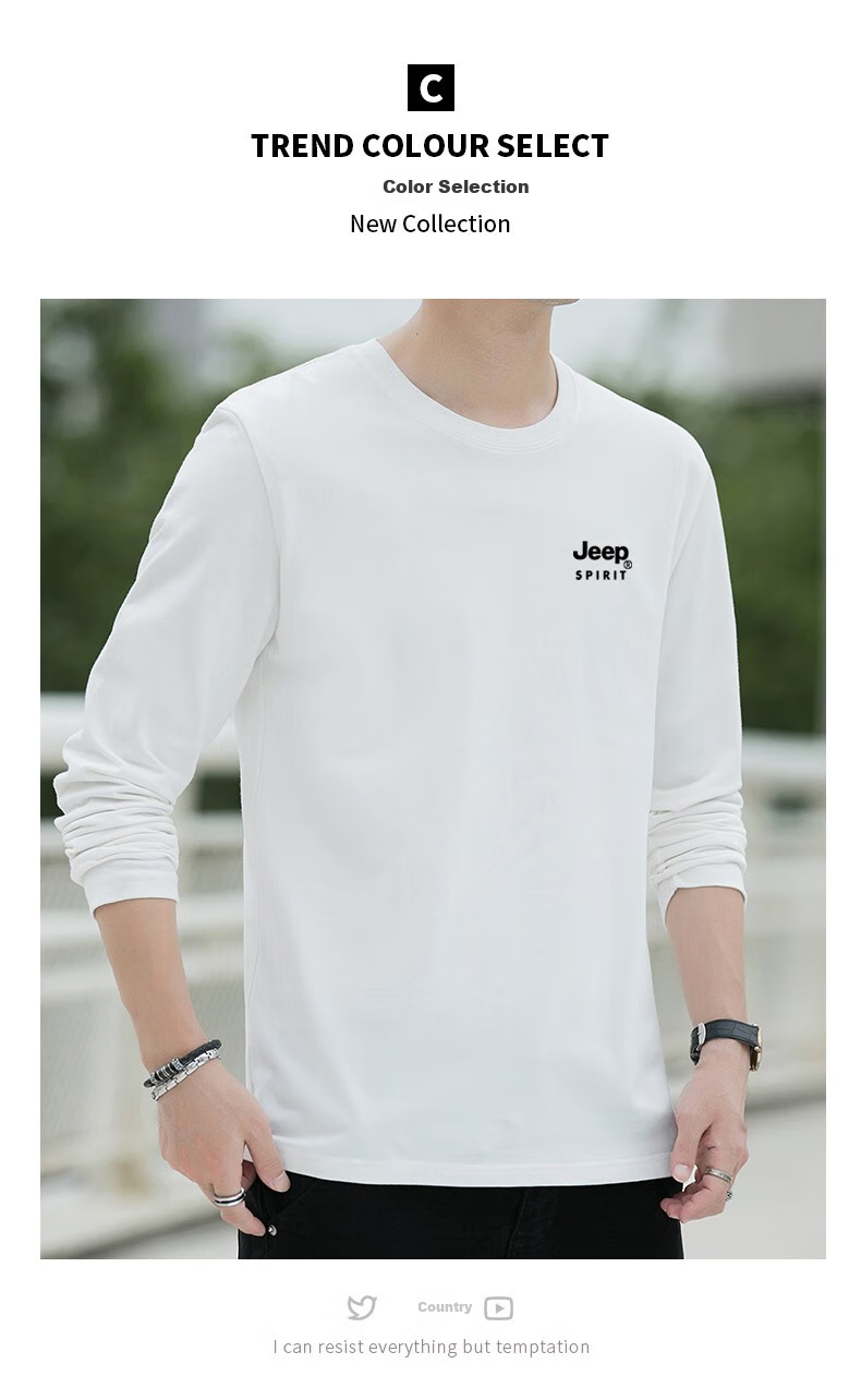JEEP SPIRIT Men's Long-Sleeve T-Shirt, Spring And Autumn Undershirt, Pure Cotton Casual Sports Versatile Menswear, Gray, 3XL 5