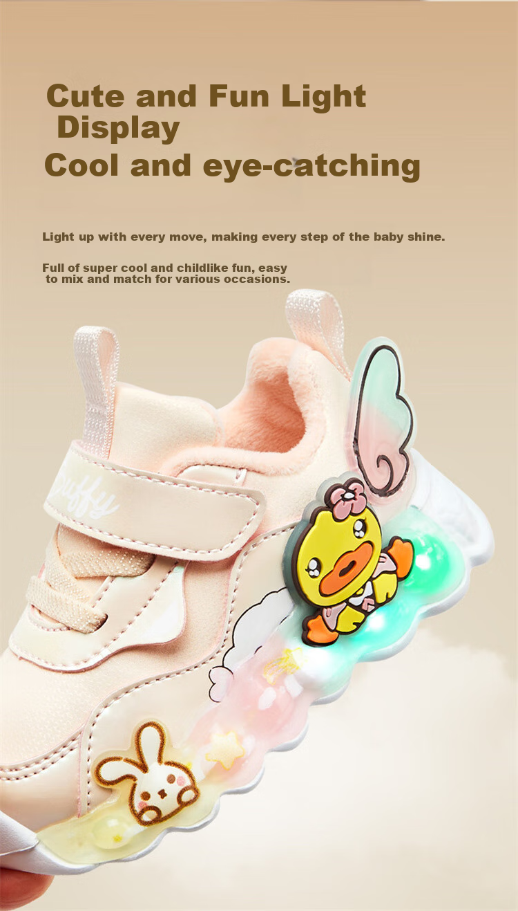 B.Duck Children's Shoes for Girls, Soft-Soled Kids' Sneakers, Light-Up Shoes with Flashing Lights, Spring And Autumn Season Bright-Light Shoes, Light Blue, Size 22 20
