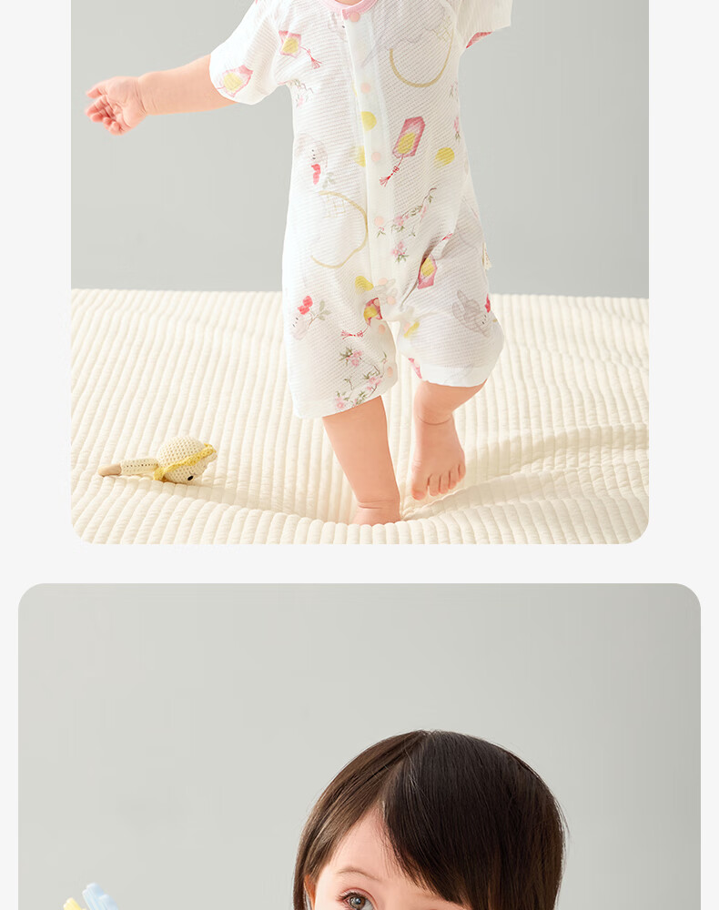 Shiyuejiejing Baby Romper, Summer Thin Short-Sleeve Pure Cotton Onesie Bodysuit Newborn Clothes Class A 17