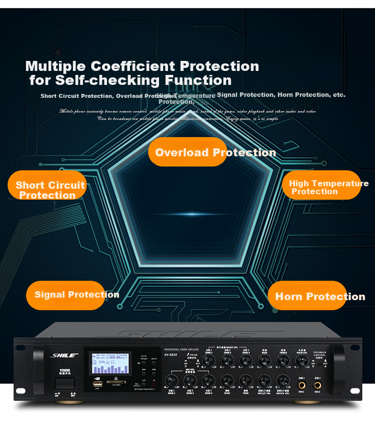 SHILE AV-8820 Professional Conference Six-Channel Amplifier, Three-Zone Power Amplifier, Supermarket Classroom Background Music, 360W High-Power Output 19