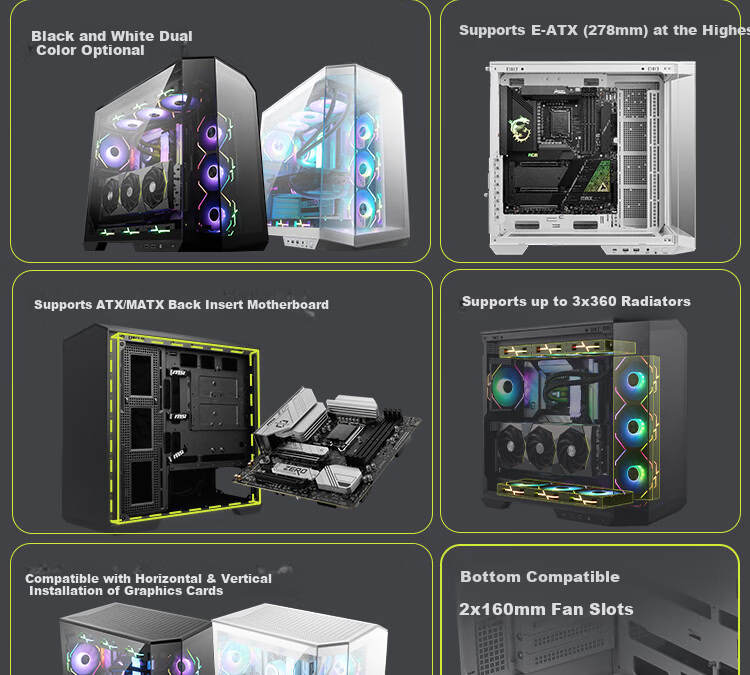 MSI Black Blade PLUS MAG PANO 100L PZ Panoramic View Computer Case (360mm Liquid Cooling/ATX Rear Mounting/Supports E-ATX Motherboard/Supports 50mm Graphics Card) 3