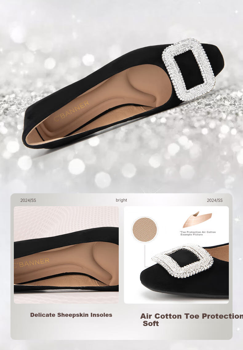 C.BANNER Women's Ballet Flats, Evening Style Flat Shoes A24180005, Black (Suede), Size 39 5