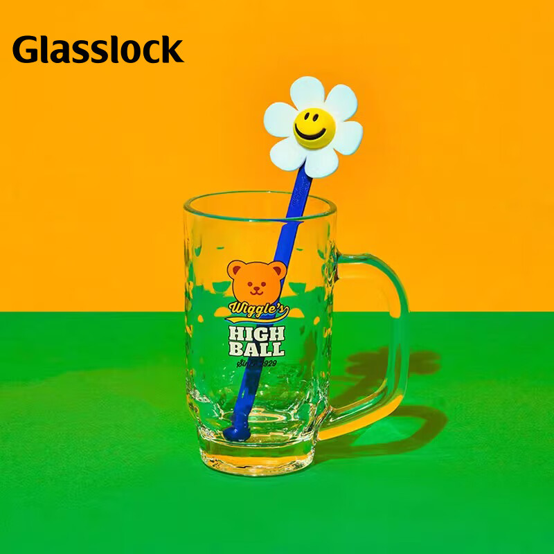 Стеклянный стакан Glasslock & Wigglewiggle, 410 мл, с ложкой для перемешивания, для дома, мультяшный дизайн