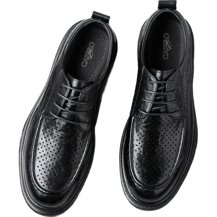CARTELO British Men's Formal Leather Shoes, Breathable Classic Business Low-Top Thick-Soled Leather Shoes for Men K050 Black Hollow-Out Style Size 42