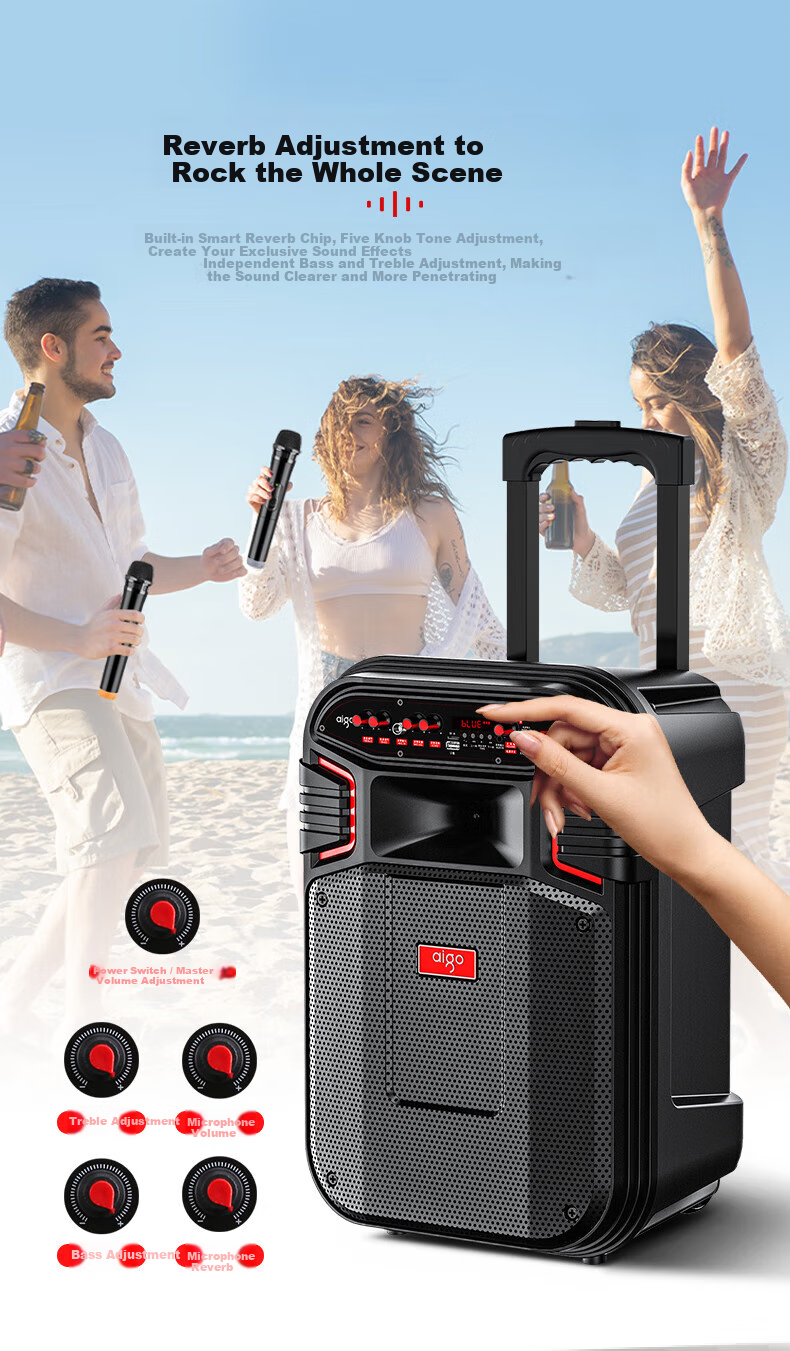Aigo S615 Outdoor Square Dance Speaker, 15-Inch High-Power Amplifier, Portable Bluetooth Speaker with Handle for Home Use And Street Vending, Wooden Cabinet Design, Standard Versio 8