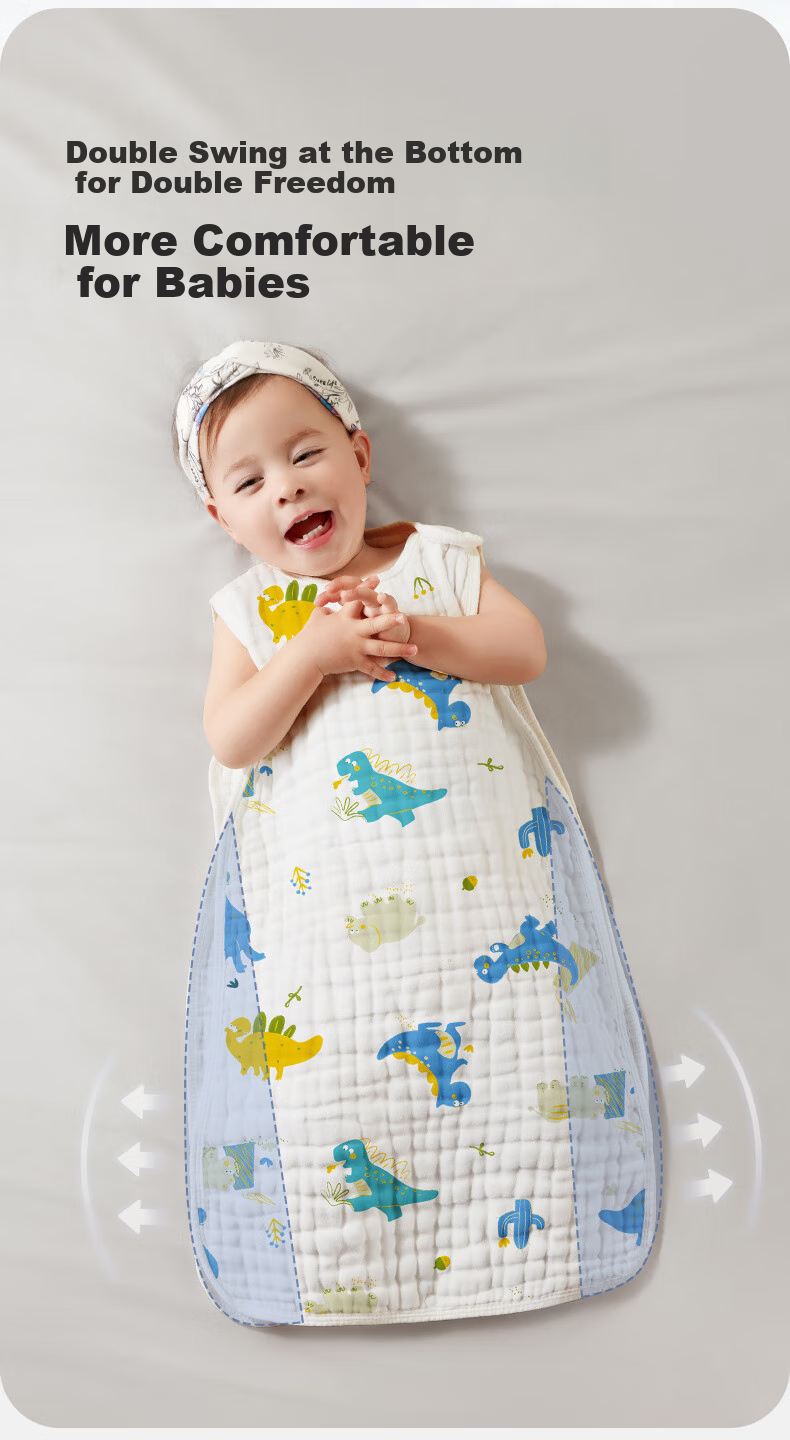 Kidsneed Baby Sleeping Bag, Newborn Pure Cotton Gauze Sleeveless Vest, Infant Spring And Autumn Belly Protection Pajamas, Anti-Kick Blanket, Four-Layer Size L 4