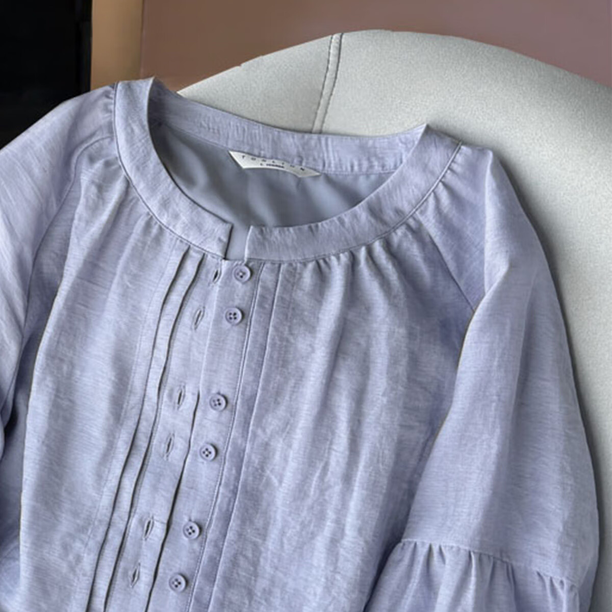 TonLion 2025 Summer Women's Round Neck Pleated Long-Sleeve Shirt