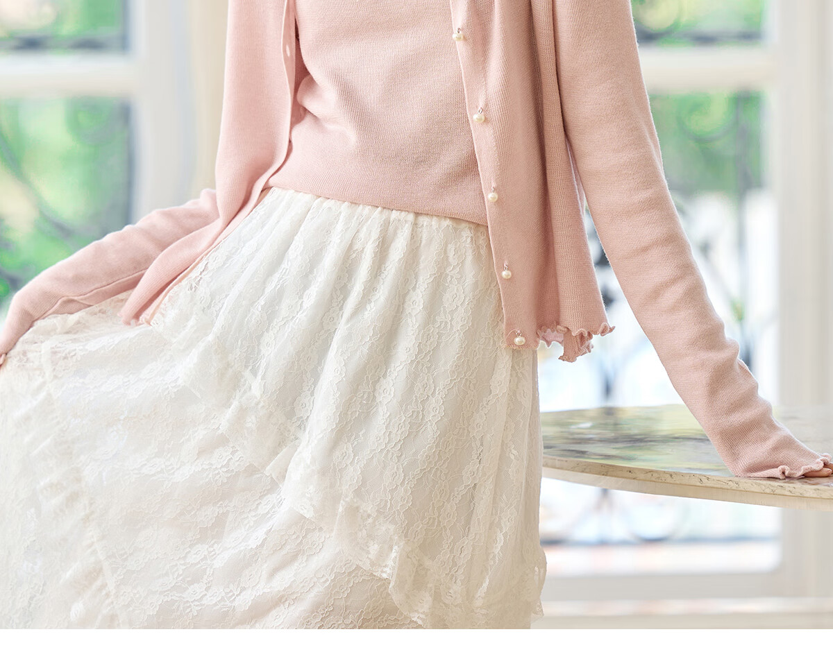 PinCai Knitted Cardigan for Women, Lace Design Inner Vest Two-Piece Set, Thin Knit Outer Jacket P52Z074 55