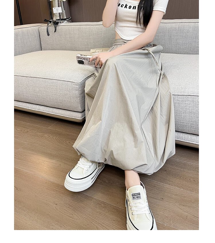 Free Style Bud Half Skirt Women 2026 Summer New Elastic High Waist Draped Slim Lantern Skirt Lazy A-Line Mid-Length Skirt 18