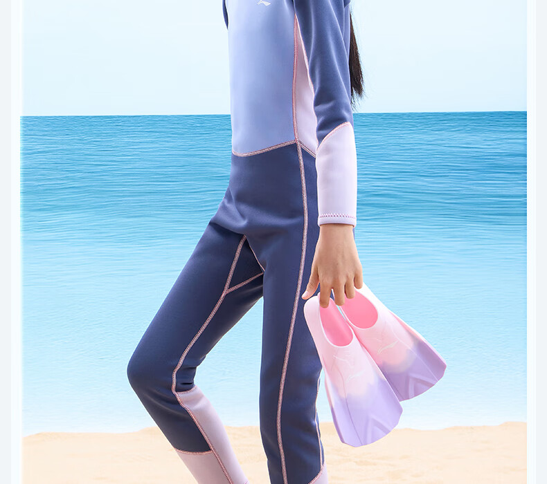 Li-Ning Children's Swimsuit, Girls' Long Sleeve And Long Pants, Warm Professional One-Piece Surfing Suit, Diving And Swimming Equipment, 0081 Pink, Size 160 10