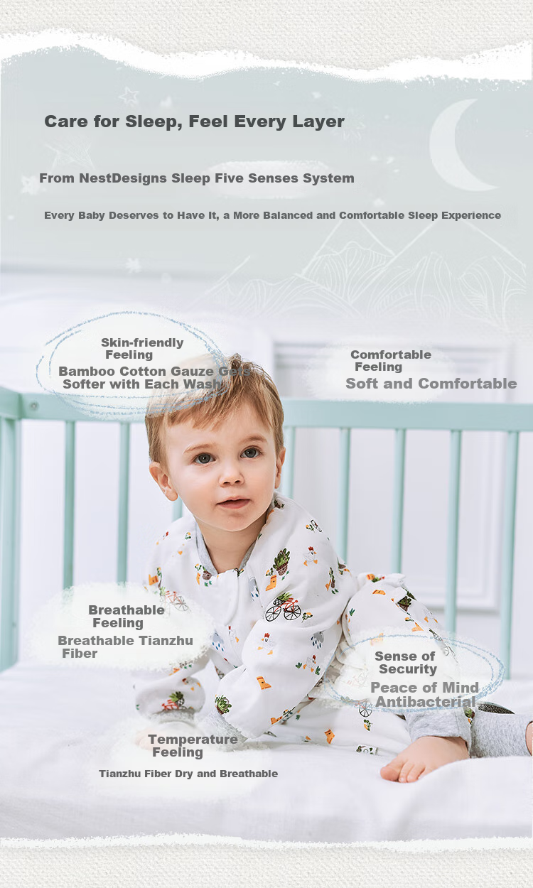 Nest Designs Baby Sleeping Bag, Bamboo Cotton Gauze, Four-Layer Spring And Autumn, All-Season Split-Leg Anti-Kick Blanket, Didi Dida Size 80 7