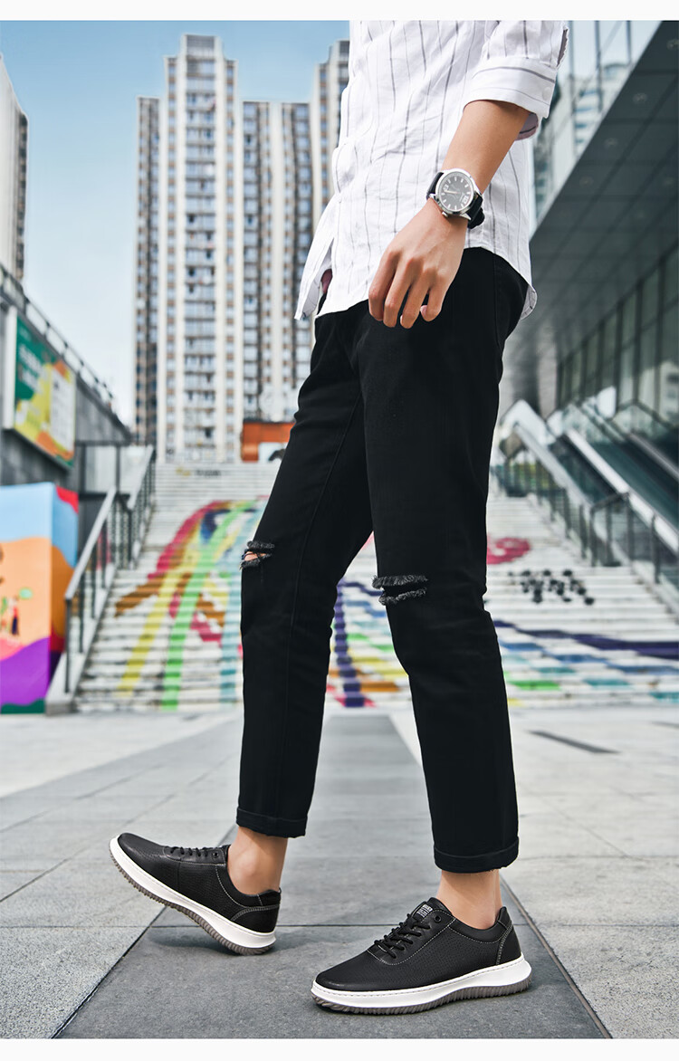 MELLEN White Sneakers Breathable Leather Shoes Thin Casual Skateboard Shoes Men's Sports Casual Shoes MYB87333 White 41 6