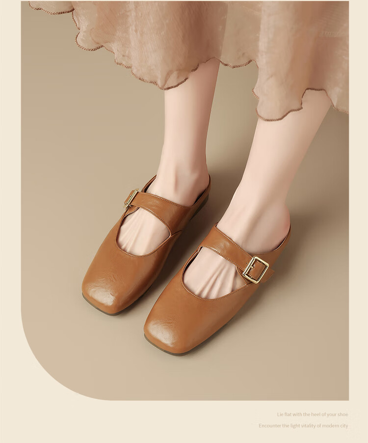 ZHR Zese Mueller Women's Classic Versatile Outdoor Half-Slip Elegant Low-Cut Mary Jane Shoes KH18 Pumpkin Color Size 36 14