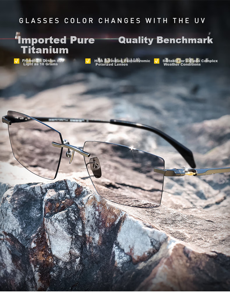 CAPONI Pure Titanium Sunglasses, Photochromic Polarized Sunglasses for Men, Frameless, Ultra-Light, Day And Night Use, Specially Designed for Driving, Night Vision Glasses 1