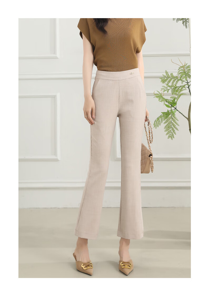 BOPRUIEY Women's Lightweight Nine-Point Flared Pants Summer Breathable High-Waist Draped Mid-Age Mom Flare Trousers 15