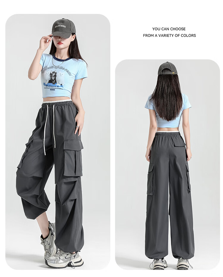 Free Style Women's Cargo Pants Summer Thin 2026 New High Waist Slim Drawstring Jogger Paratrooper Wide Leg Hiking Casual Pants 38
