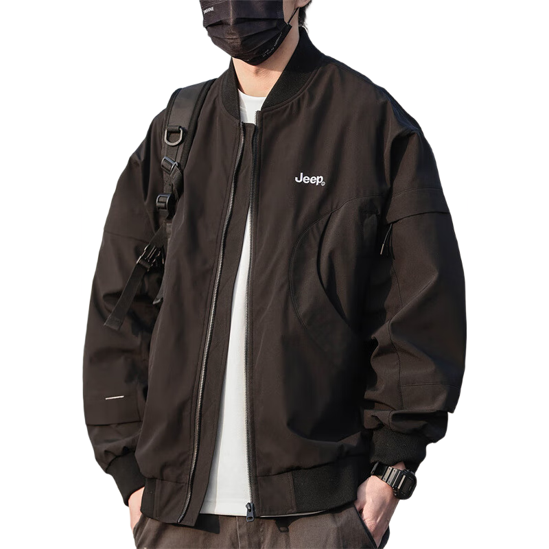 JEEP Men's Jacket, Spring And Autumn Trendy Baseball Coat, Casual Loose Workwear Clothing for Men, Black, Size M