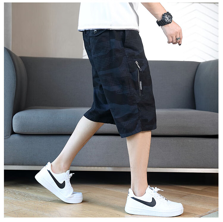 PLAYBOY Men's Shorts, Summer Pants, Casual Sports Beach Shorts, Five-Point Pants for Outdoor Wear, American Workwear Style, Pure Cotton, Loose-Fitting Mid-Length Pants 6