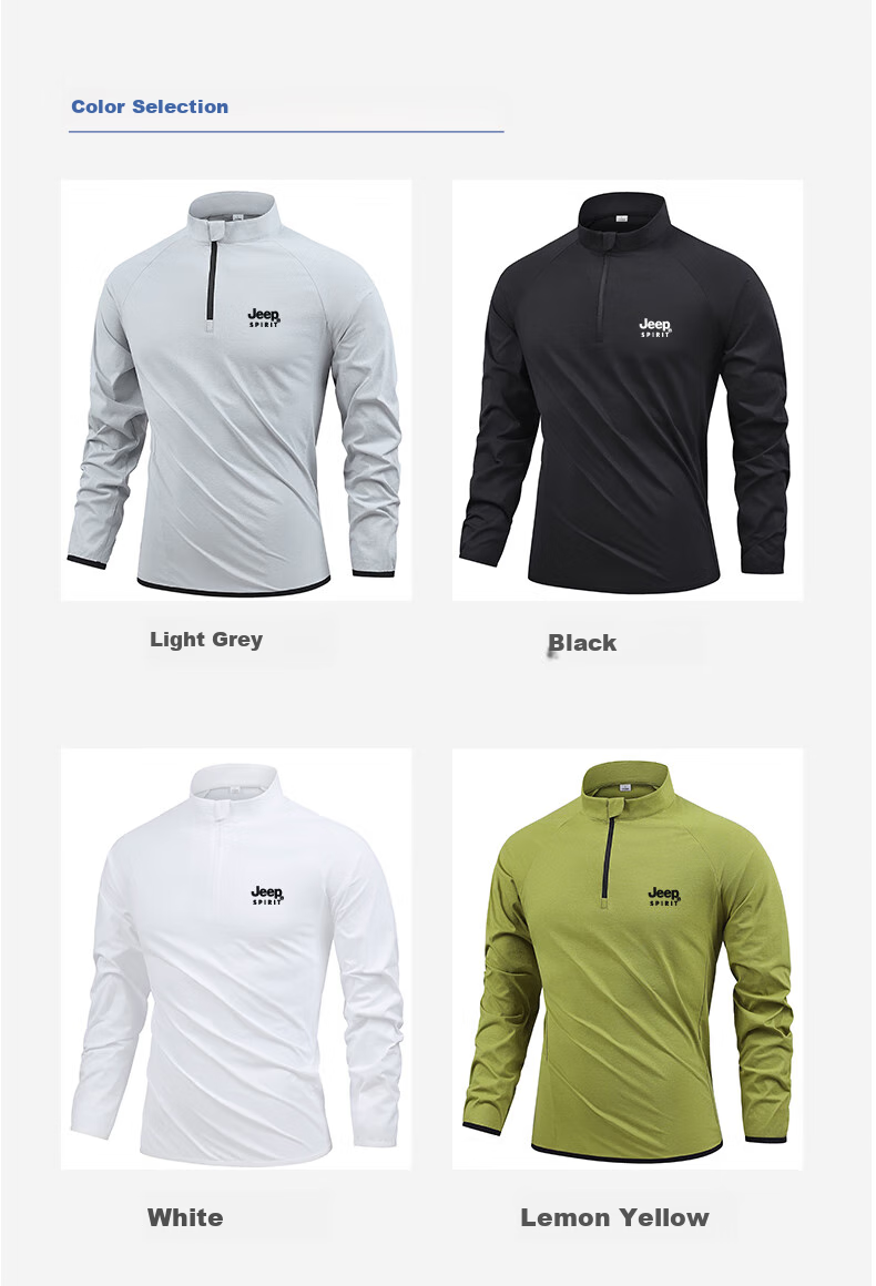JEEP SPIRIT Quick-Dry Sports T-Shirt for Men, Spring And Autumn Long-Sleeve Undershirt, Running Sports Half-Zip Top for Men, Light Gray, L 4