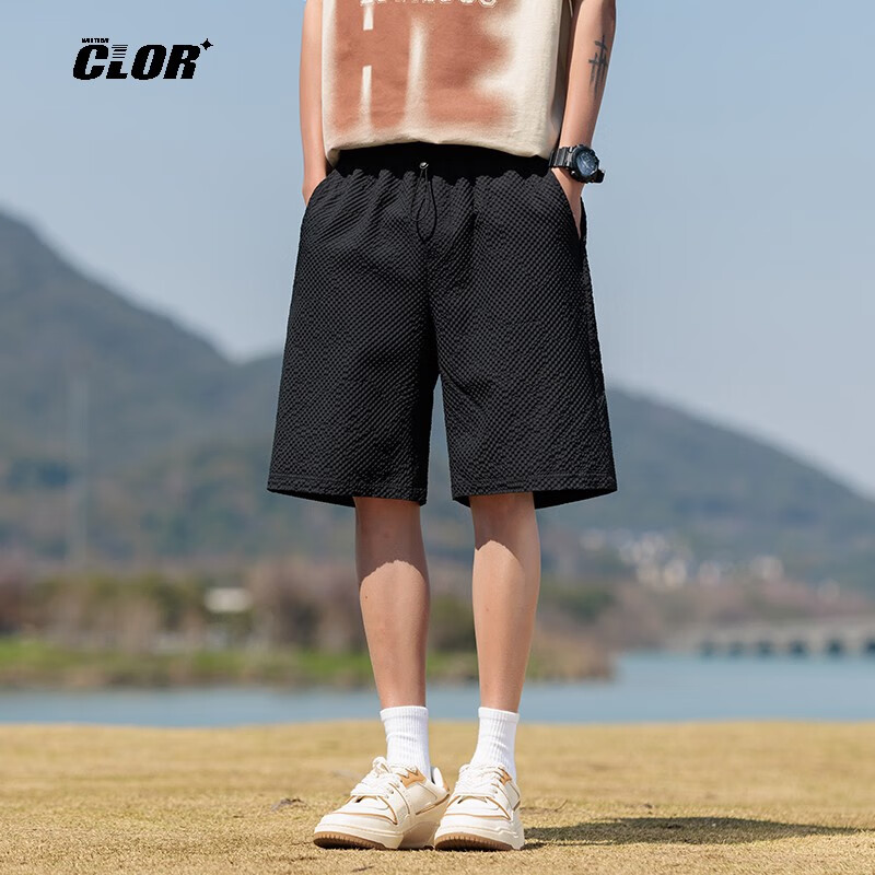 CLOR American-Style Casual Ice Silk Shorts for Men, Summer Quick-Dry Breathable Loose-Fitting Wear-Resistant Sports Pants DDWD03 Black 4XL