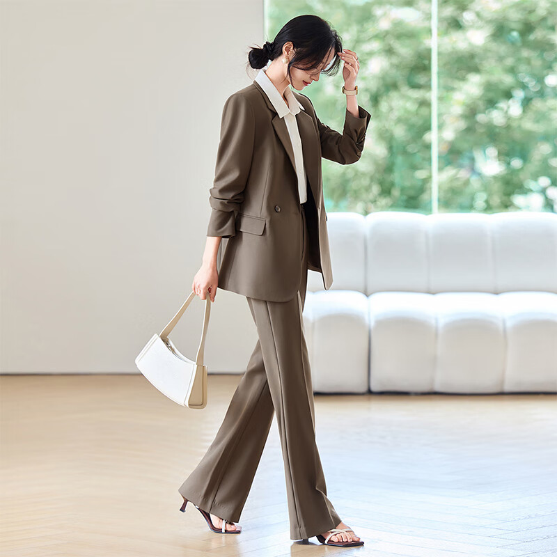 Sentubila Women's Professional Commuter Suit Set Spring Autumn Wrinkle-Resistant Non-Iron Blazer and Pants Two-Piece Interview Business Suit