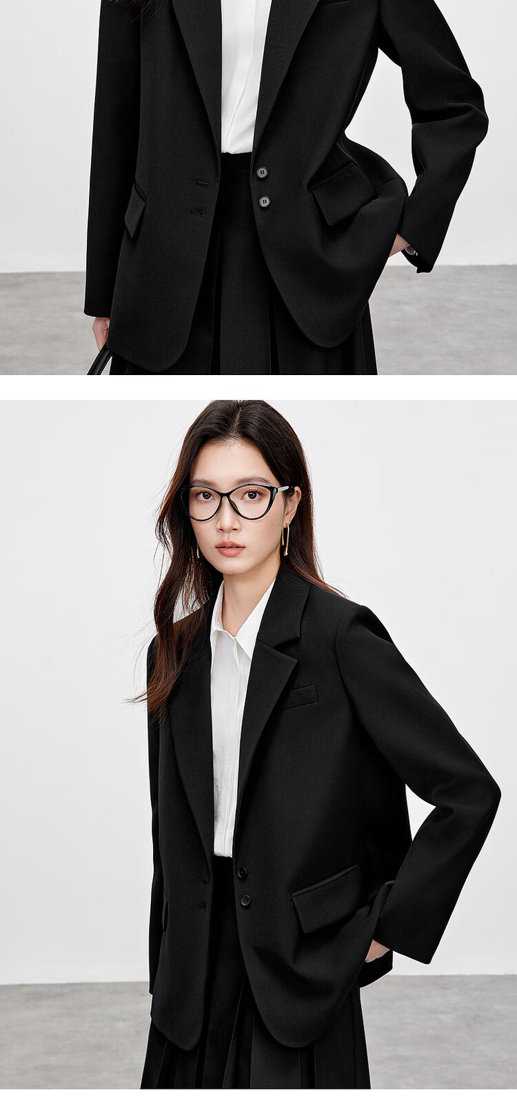 Sentubila Elegant Commuter Women's Autumn Wrinkle-Free Loose Blazer High-Intelligence Casual Jacket Black M 19