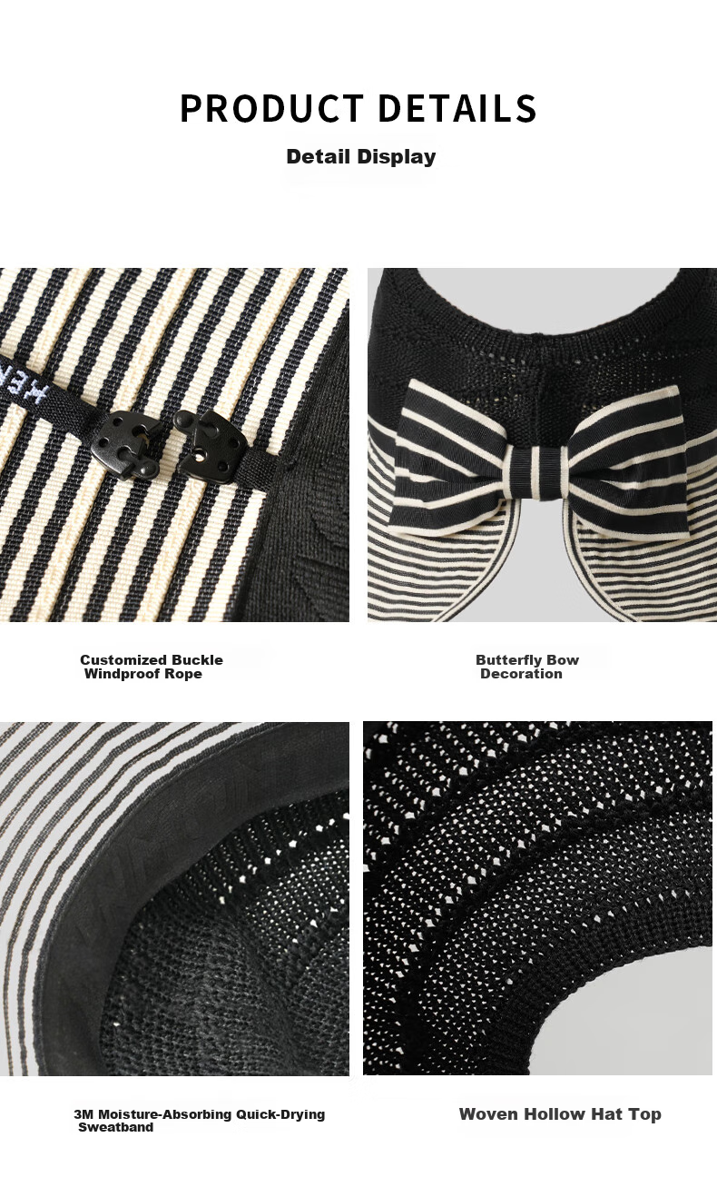 Kenmont Spring Summer Half-Top Wide Brim Full Coverage Sun Hat for Women Face Shield Striped Ponytail Vacation Sun Hat 6201 9