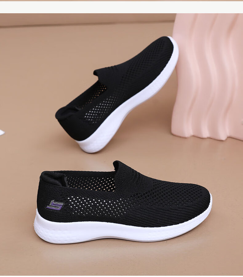 Anglerfish Old Beijing Women's Mesh Shoes Summer Breathable Slip-On Middle-Aged and Elderly Mom Casual Shoes A6011 Black 38 19