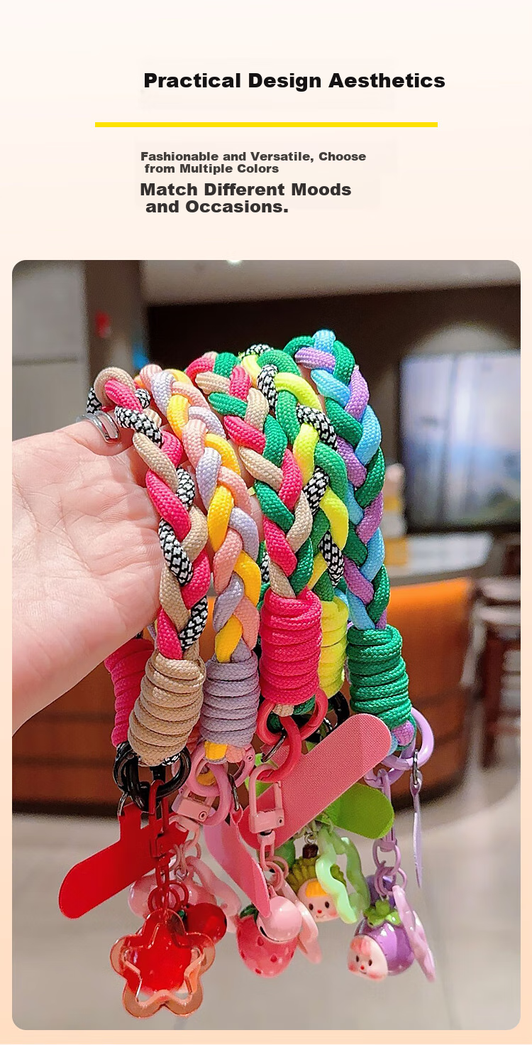 BZBC Phone Strap, Wrist Short Phone Chain, Phone Case Anti-Loss Cord, Thickened Nylon Handmade Three-Strand Braided Thickened Phone Cord Anti-Loss Chain [Pink Yellow Purple] 5