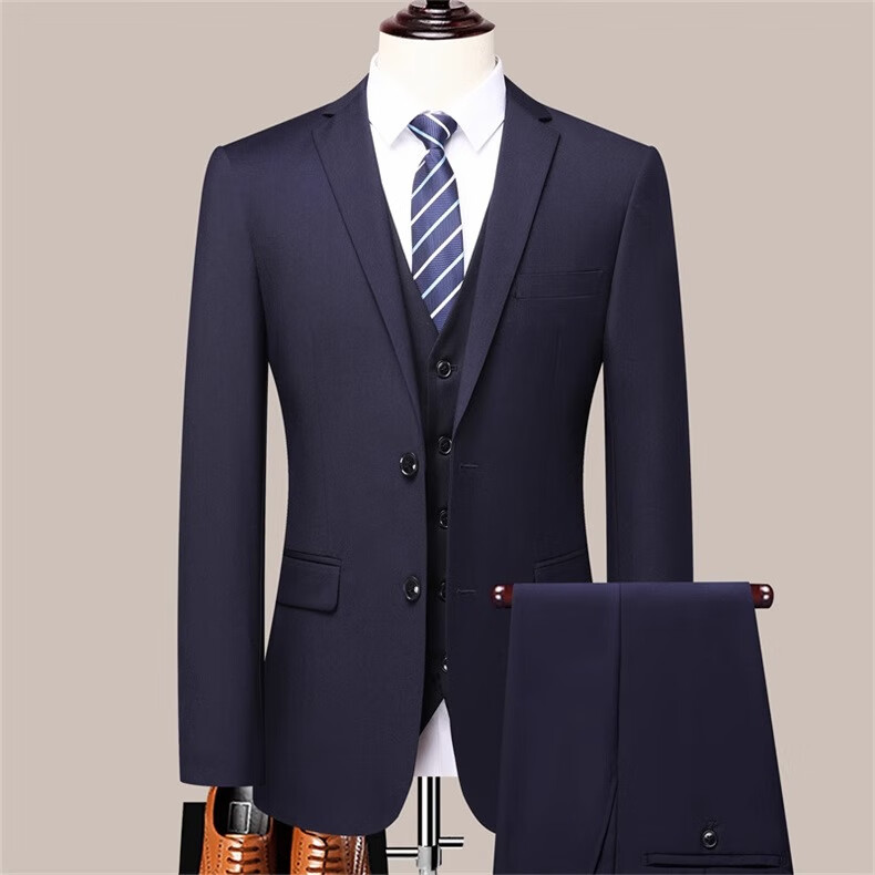 ROMON Men's Slim Fit Business Suit Groom Wedding Tuxedo Black 2XL 16
