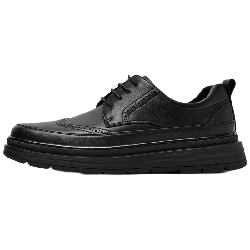 HLA Men's Leather Shoes, Retro Carved Breathable Business Leather Shoes HAAPXM2EAV107, Black Perforated Style, Size 38