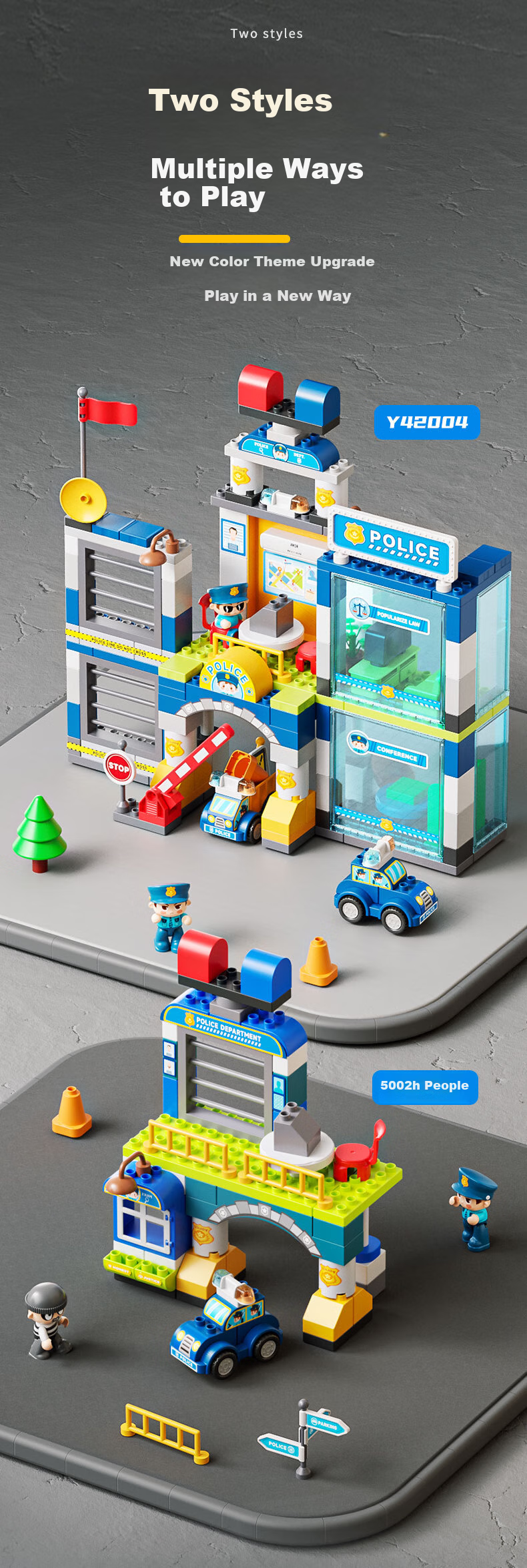 FEELO Compatible with LEGO Large Particle Building Blocks, Toy for Boys And Girls, Birthday Gift, Police Station Y42005 13