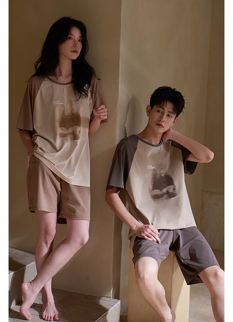 Shaqian New Summer Couple Pajamas Modal Cotton Short Sleeve Women's 2025 Cool Feeling Men's Set, Wearable Outside, Loungewear 3