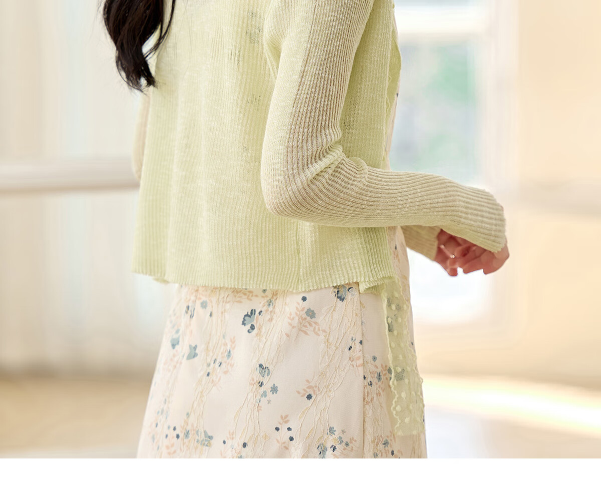 Pincai Women's Summer Ice Silk Lace Tie Cardigan Thin Shawl Air Conditioning Shirt P52Z070 59