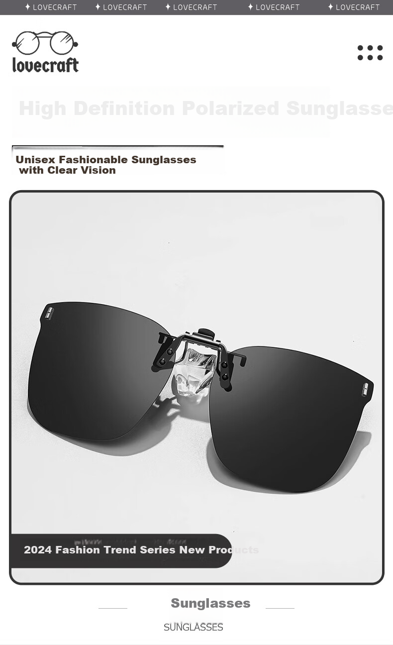 LOVECRAFT Myopia-Specific Sunglasses Clip-On for Men And Women, Driving-Specific Polarized Clip-On - Black Frame with Gray Lenses, UV Protectio 7